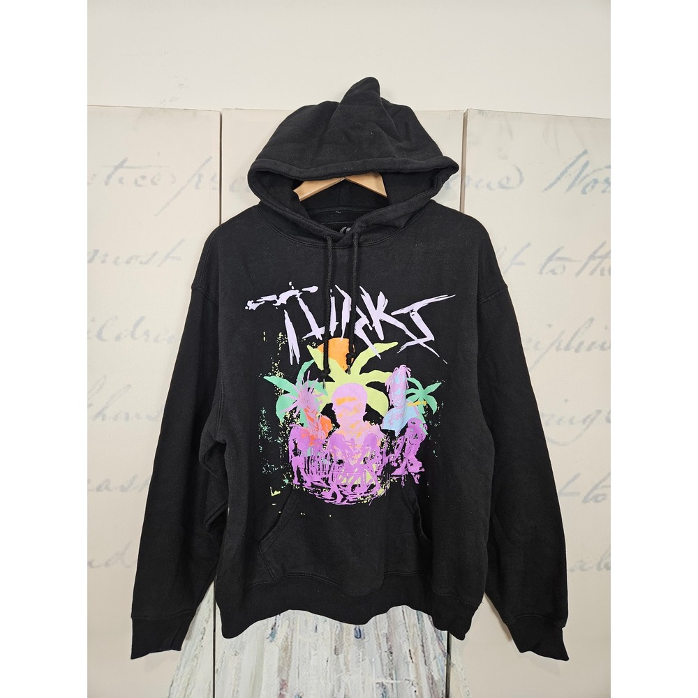XO The Weeknd Turks Hoodie Mens Large Black Neon Graphic Sweatshirt RN102050